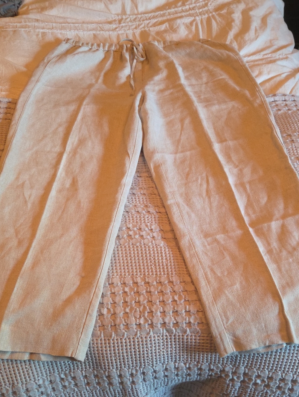 Beige Linen Drawstring Pants Size 16